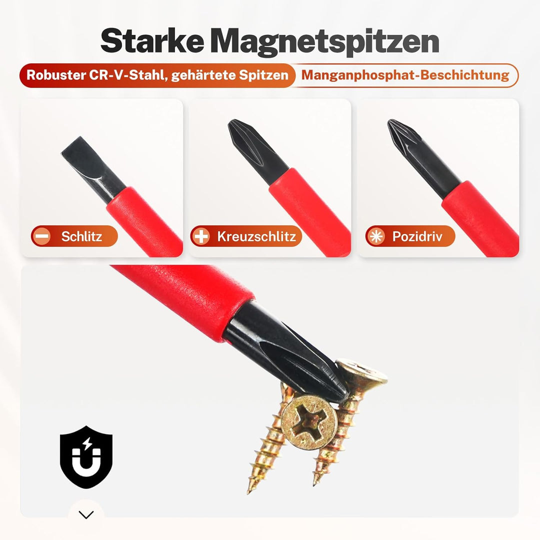 BILITOOLS Isoliertes Schraubendreher-Set 9-tlg. VDE 1000V inkl. Spannungsprüfer – Elektriker-Werkzeu