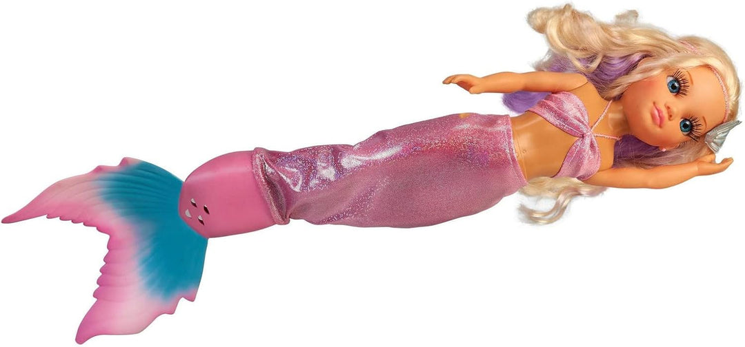 Nancy - Puppe mit beweglichem Meerjungfrauenschwanz, Haar mit Dochten und Zubehör, Wasserspielzeug,