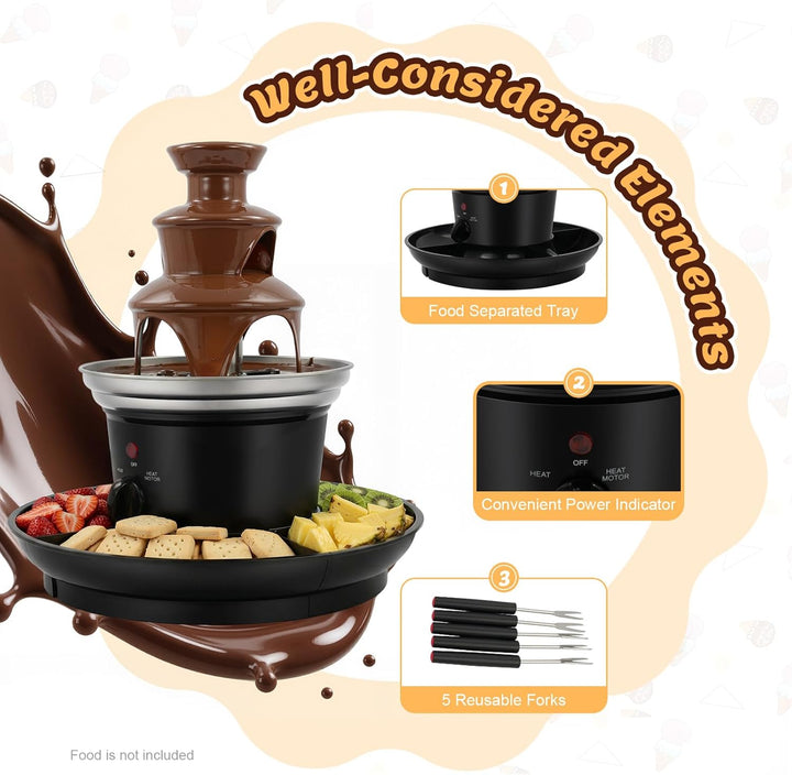 3-Etagen Elektrischer Schokoladenbrunnen, 40W Edelstahl Schokobrunnen &amp; Fondue-Set (bis 0.45kg Kapaz