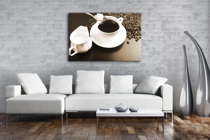 deyoli schwarzer Kaffee mit Zucker Format: 80x60 Effekt: Sepia als Leinwandbild, Motiv fertig gerahm