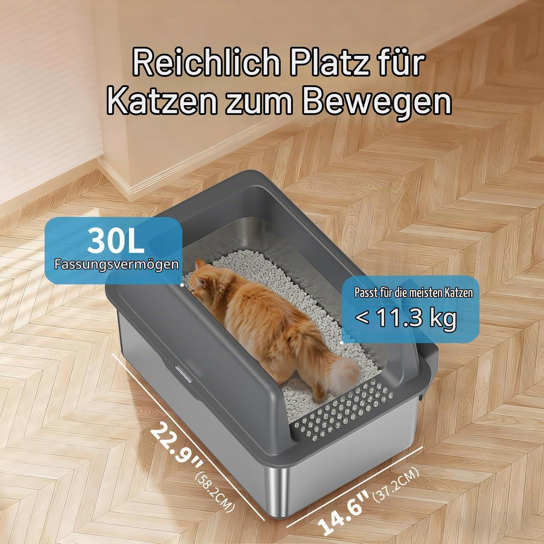 Zarler Edelstahl Katzenklo mit Deckel, 58 L x 37 W x 26 H cm XXL Katzenklo Edelstahl, Katzentoilette