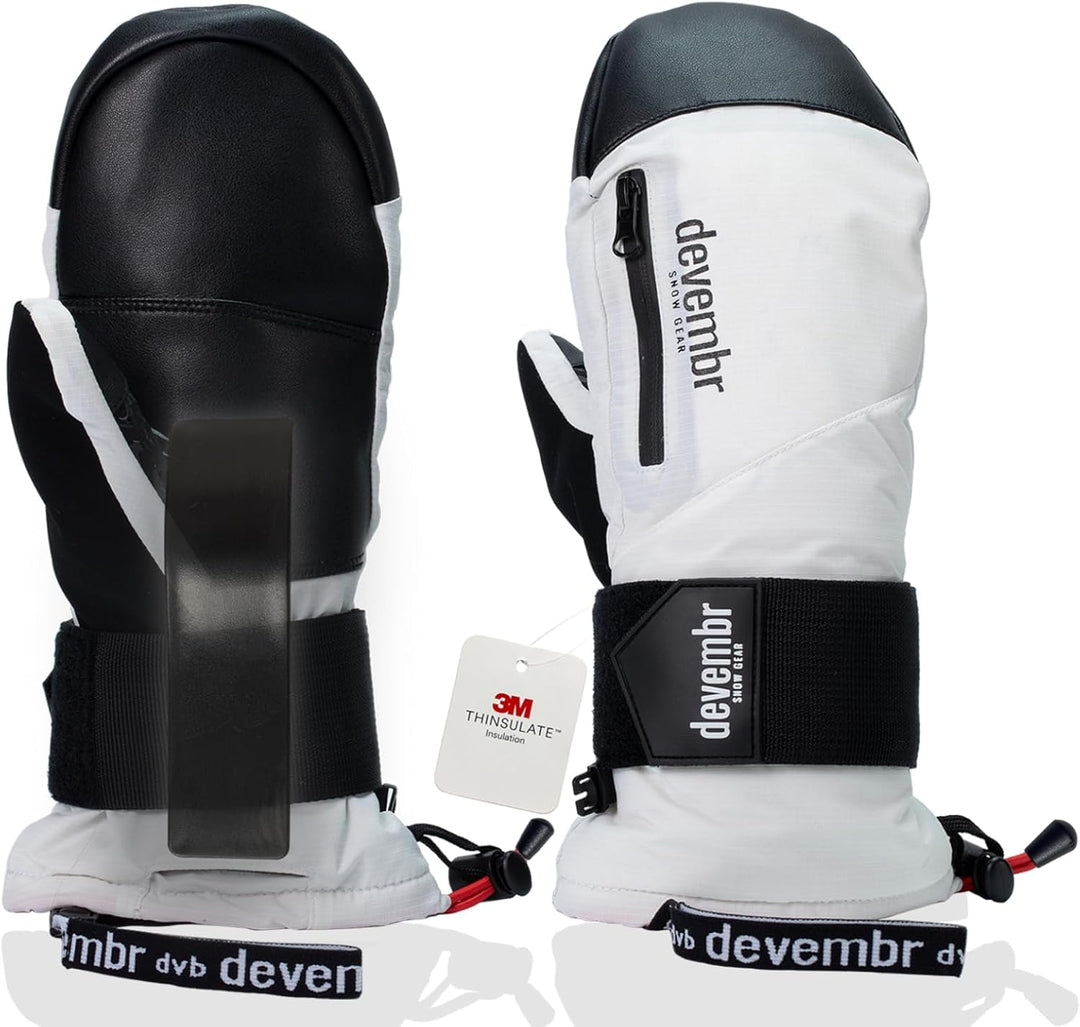 devembr Ski-Fäustlinge mit Handgelenkschützern, Warme Snowboard-Fäustlinge, Wasserdicht (S/M/L) Weis