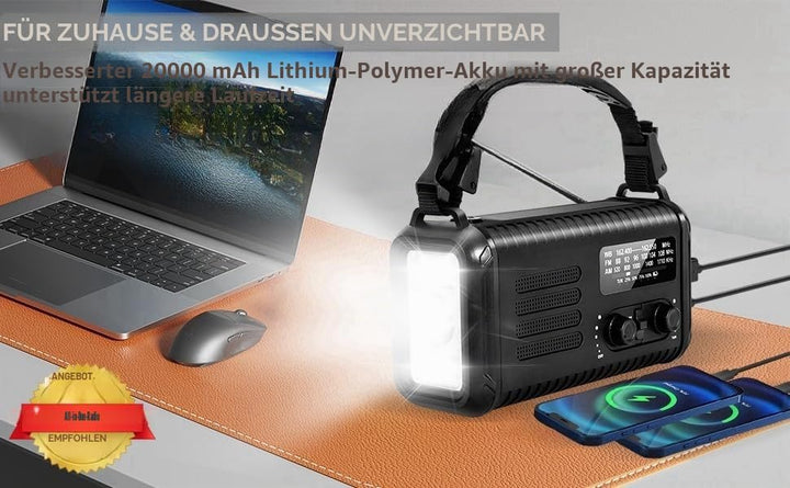 Notfallradio, Crank Wetterradio, 20000mAh Solarradio, Hand Kurbelradio mit AM/FM/NOAA, tragbares Rad