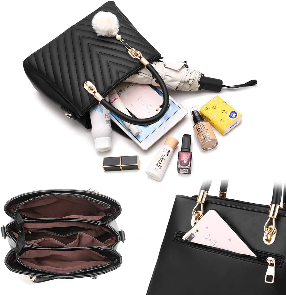 Womens Fashion Leather Handbags Quilted Purses Top-handle Totes Satchel Bag for Ladies Shoulder Bag