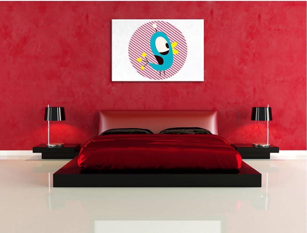 Pixxprint Lustiger Vogel mit gestreiftem Hintergrund weiss, Format: 100x70 auf Leinwand, XXL riesige