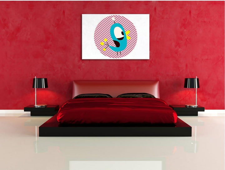 Pixxprint Lustiger Vogel mit gestreiftem Hintergrund weiss, Format: 100x70 auf Leinwand, XXL riesige