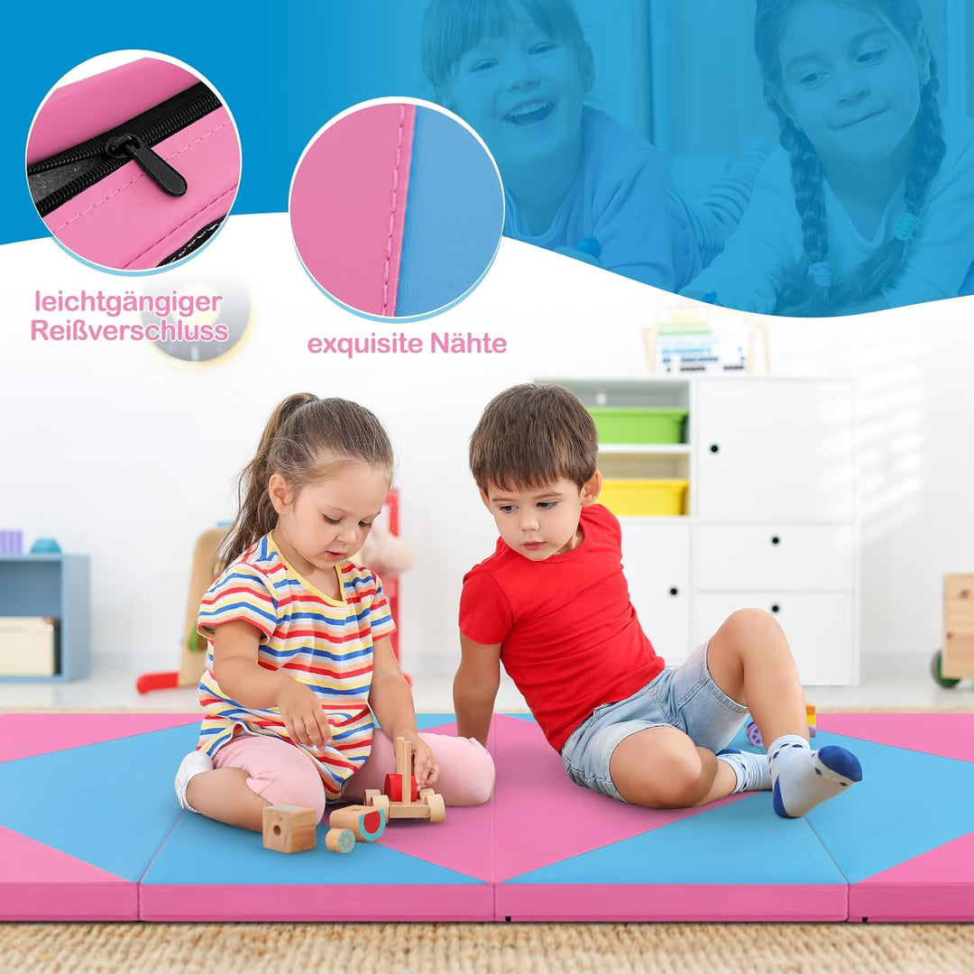 GOPLUS Turnmatte klappbar, 240×117×5cm Weichbodenmatte mit 2 Tragegriffen & Klettverschlüssen, Gymna