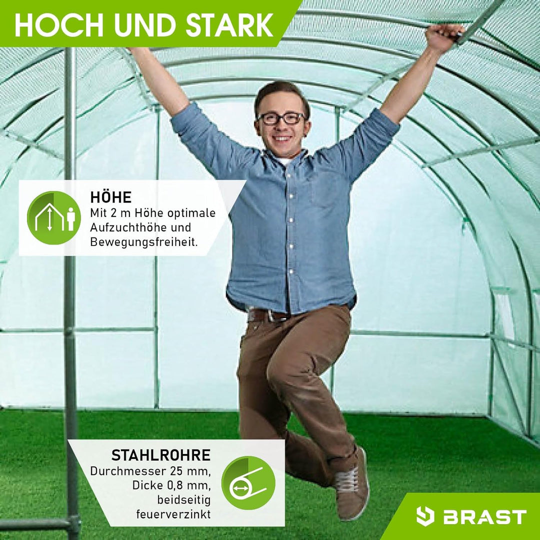 BRAST® Gewächshaus Foliengewächshaus mit Stahlfundament 4 Grössen 2x3m 3x4m 3x6m 3x8m Erdanker Gitte