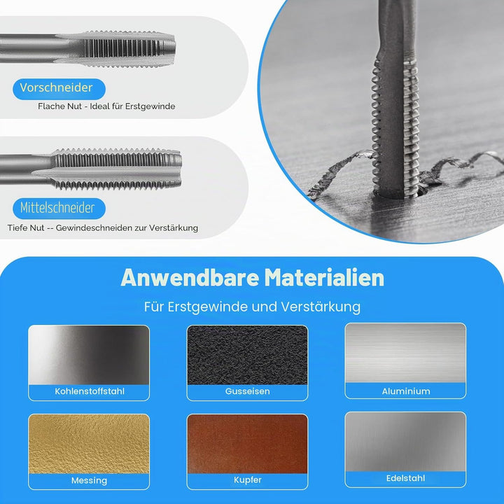 Gewindeschneider Set Metrisch M3-M12 Gewindeschneidsatz, Gewindebohrer Schneideisen Set mit Bohrer,