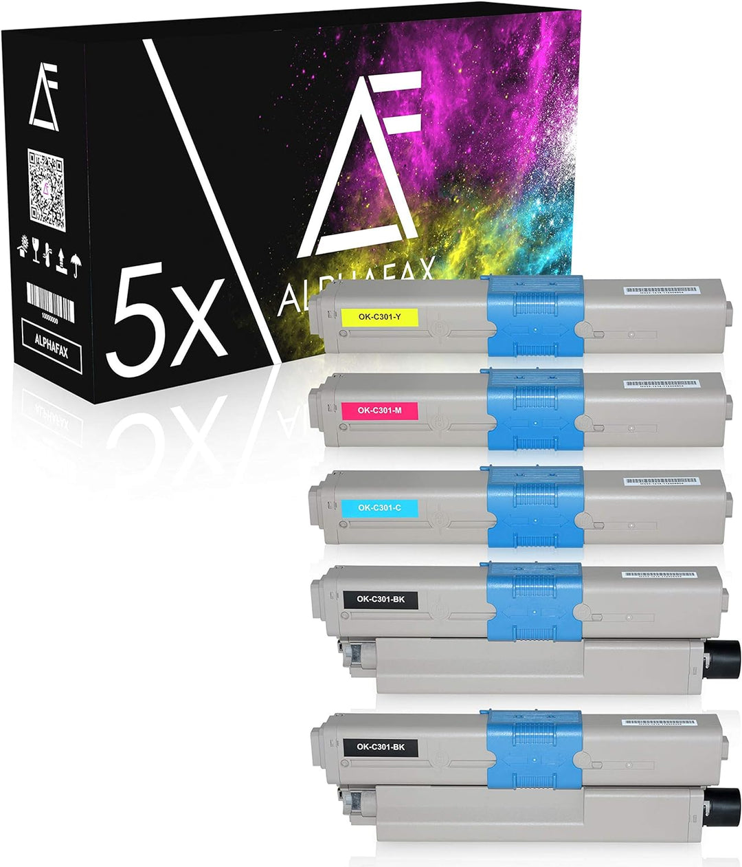 5 Toner kompatibel mit Oki C301, C321DN, C301DN, MC332DN, MC342DN, MC342DNW, MC340 Series - Schwarz
