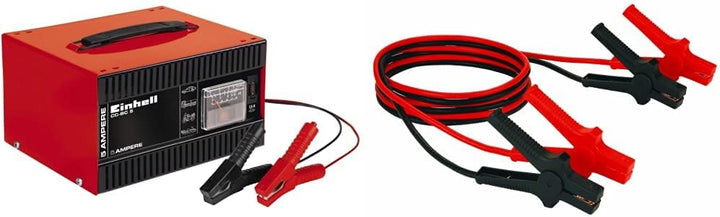 Einhell Batterie-Ladegerät CC-BC 5 (eingebautes Amperemeter, Stahlblechgehäuse) & Starthilfekabel BT