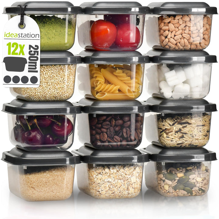 Gefrierdosen 250ml mit Deckel 12 Stück - anthrazit - stapelbare Dosen mit Deckel - kleine Frischhalt