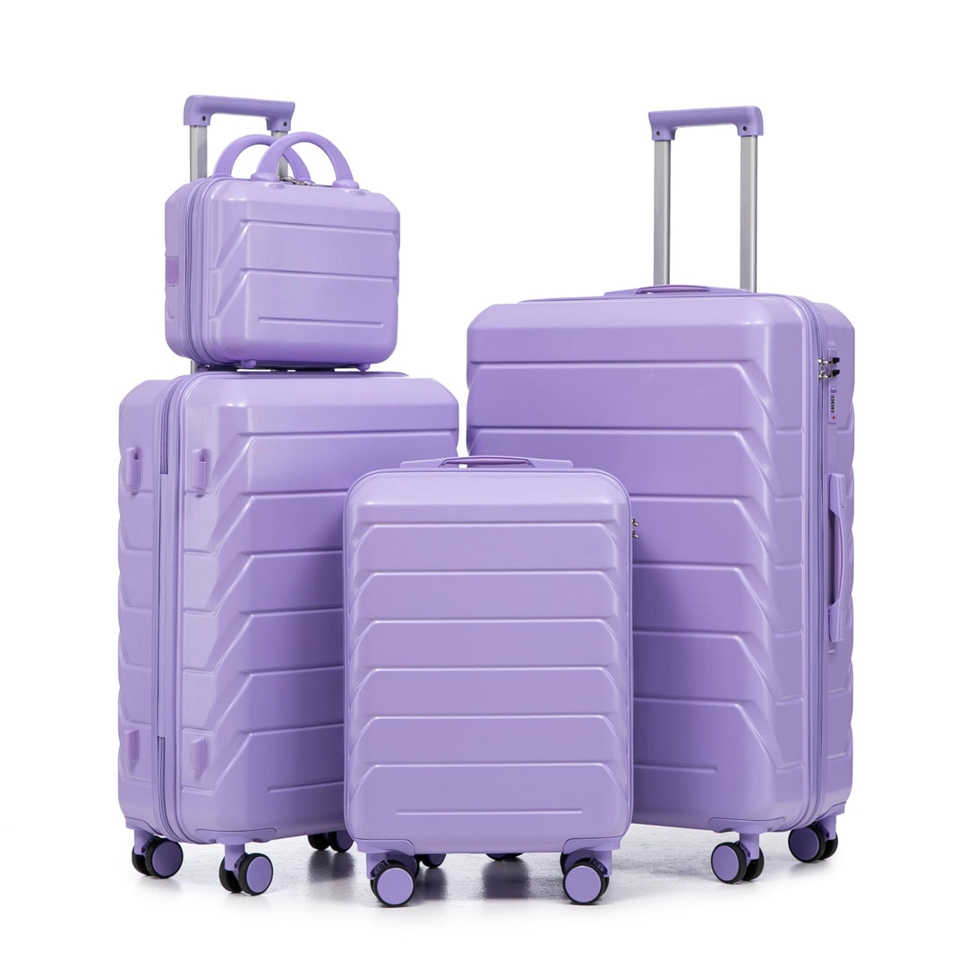 Hartschalen-Koffer Trolley Handgepäck Rollkoffer, Reisekoffer Set mit 4 Rollen, 4er Gepäckset Lila L
