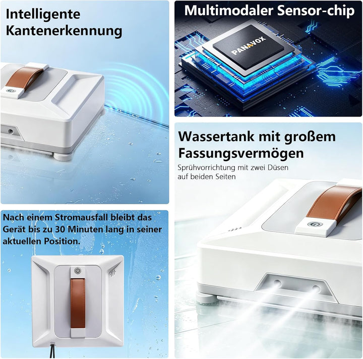 Fensterputzroboter mit KI-Navigation 3000Pa Saugkraft, 100ML Wassertank