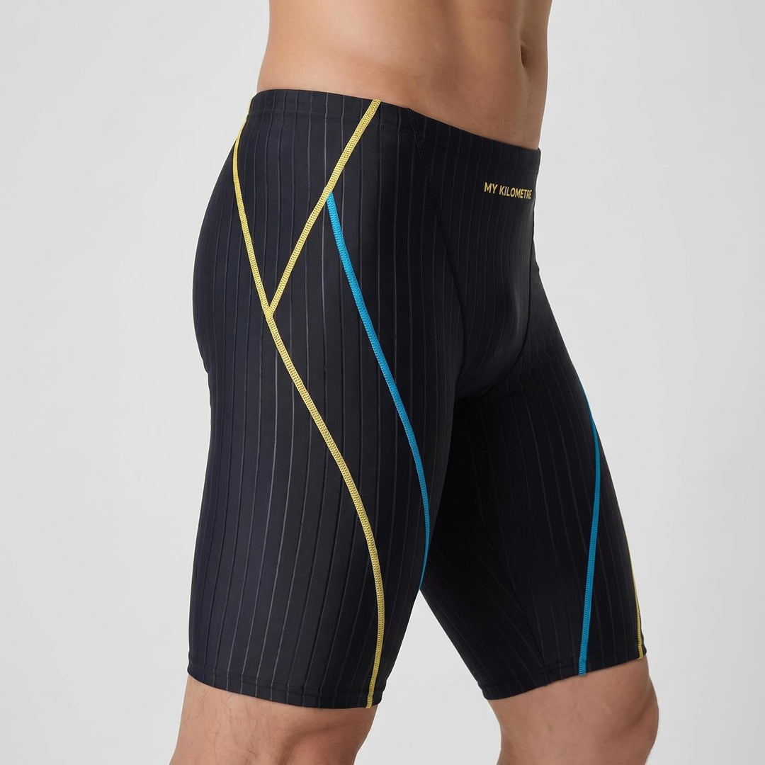 MY KILOMETRE Herren Jammers Lang Badehose Schwimmen Badeanzug Jammer Linie Schwarz S, Linie Schwarz