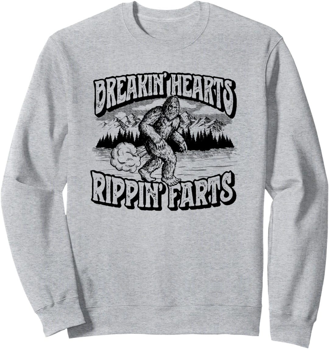 Breaking Hearts, Rippin' Farts Funny Sasquatch Bigfoot 80s Sweatshirt