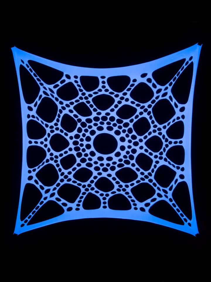 PSYWORK Schwarzlicht Segel Spandex | Neon Spiderweb | Weiss | 3 x 3m | UV-aktiv | Leuchtend | Wandtu