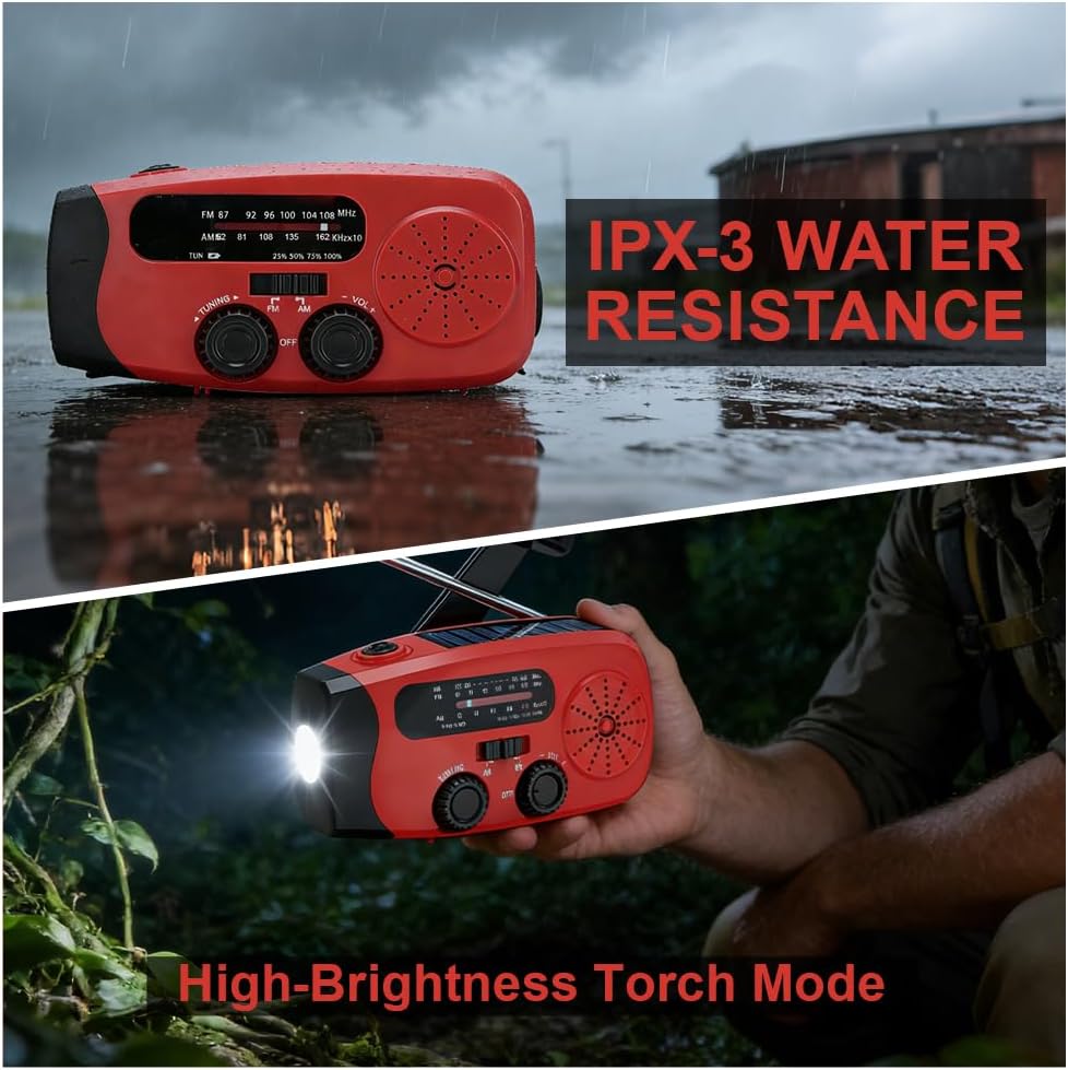 Notfallradio mit Kurbel und Solar, Tragbares Kurbelradio mit LED-Taschenlampe, Aufziehbares Solar No