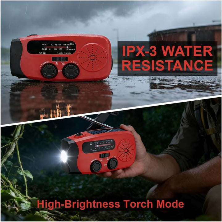 Notfallradio mit Kurbel und Solar, Tragbares Kurbelradio mit LED-Taschenlampe, Aufziehbares Solar No
