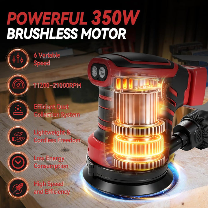 Akku Exzenterschleifer für Milwaukee 18V, 125MM Schleifmaschine für Holz mit Staubabsaugung, 25 Schl