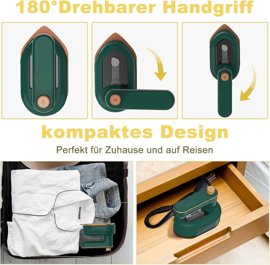 Mini Eisen, 2 in 1 180°Schwenkbar Faltbares Tragbarer Reisebügeleisen für Bekleidung, Handbügeleisen