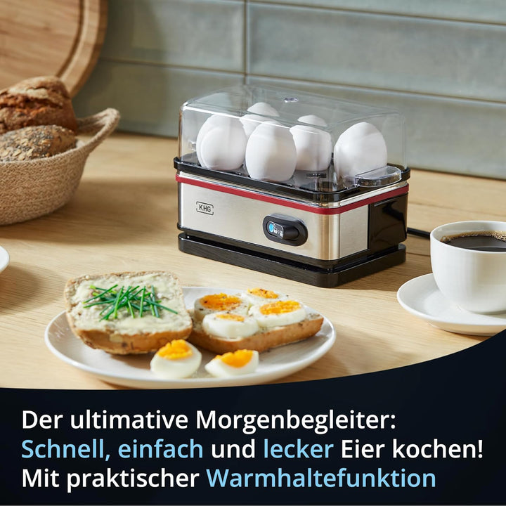 KHG Eierkocher EK-600SE 6 Eier Edelstahl leicht mit Warmhaltefunktion in einzigartigem Retro-Design