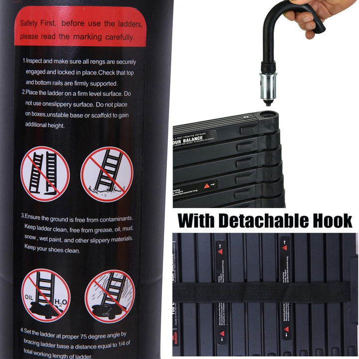 10,5FT Telescopic Ladder Aluminum Extension Ladder with Detachable Hooks Safe & Compact, Collapsible