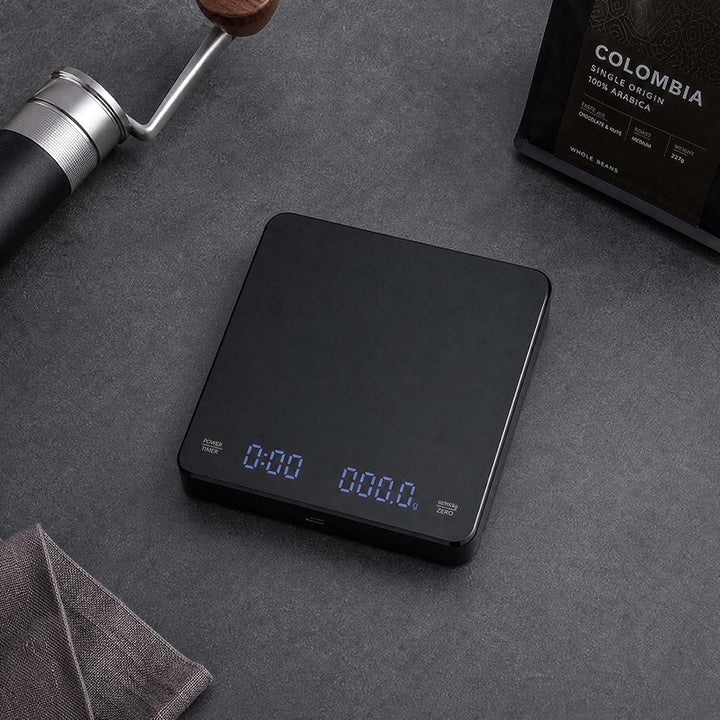 Kaffeewaage Schwarz mit Timer 0,1g Kaffeewaage Mini USB C Barista Waage für Espresso pour Over Klein