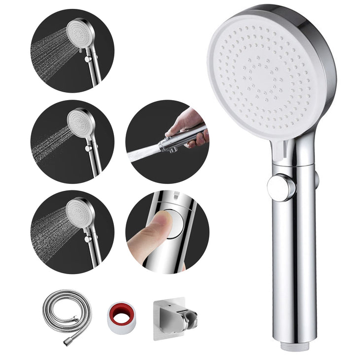 MIAOHUI Chrom Duschkopf Druckerhöhend, Handbrause mit 3 Strahlarten, Duschschlauch mit Duschkopf, wa