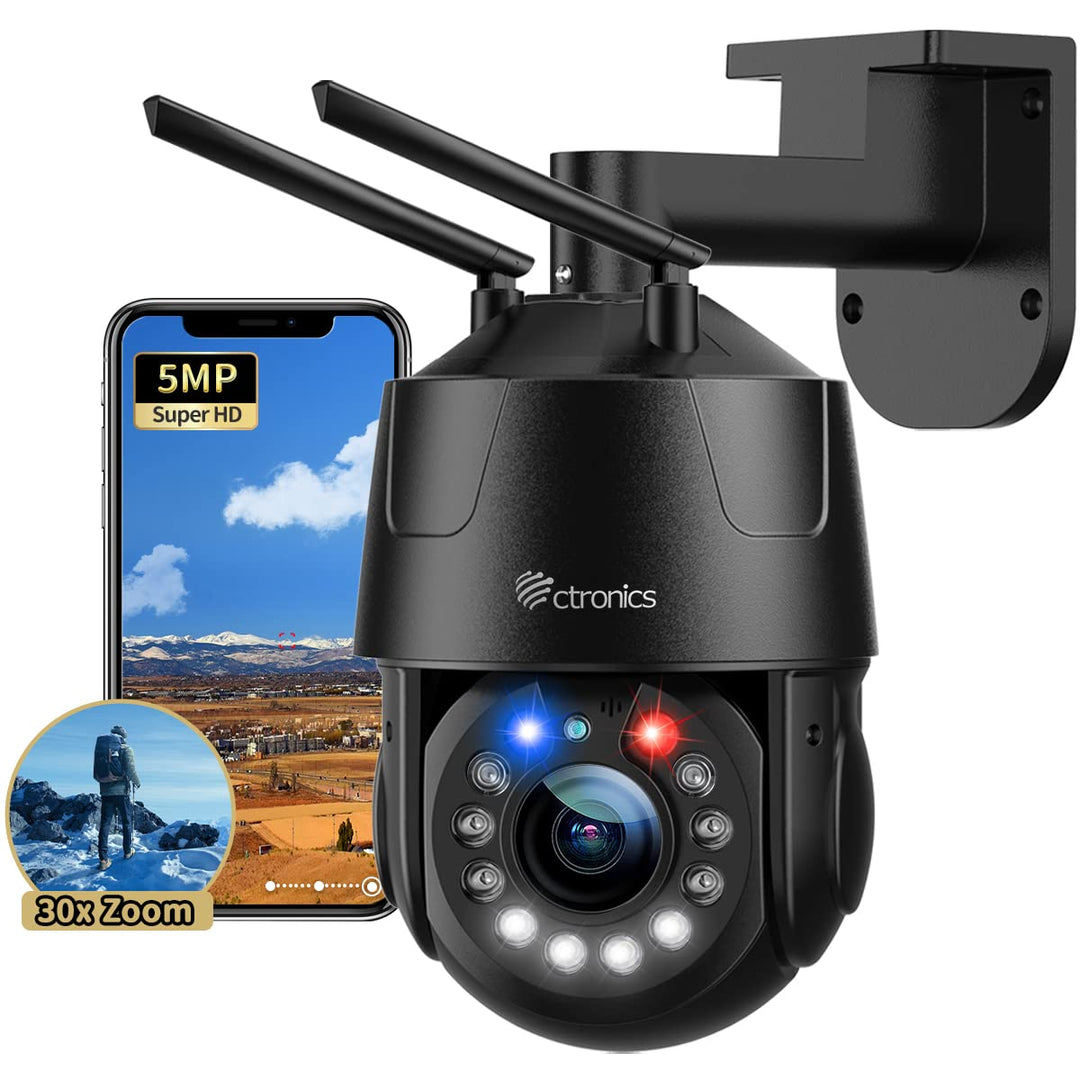 Ctronics 5MP 30X Optischer Zoom Metall Überwachungskamera Aussen,TF/Cloud | 2.4/5GHz WLAN Kamera Out