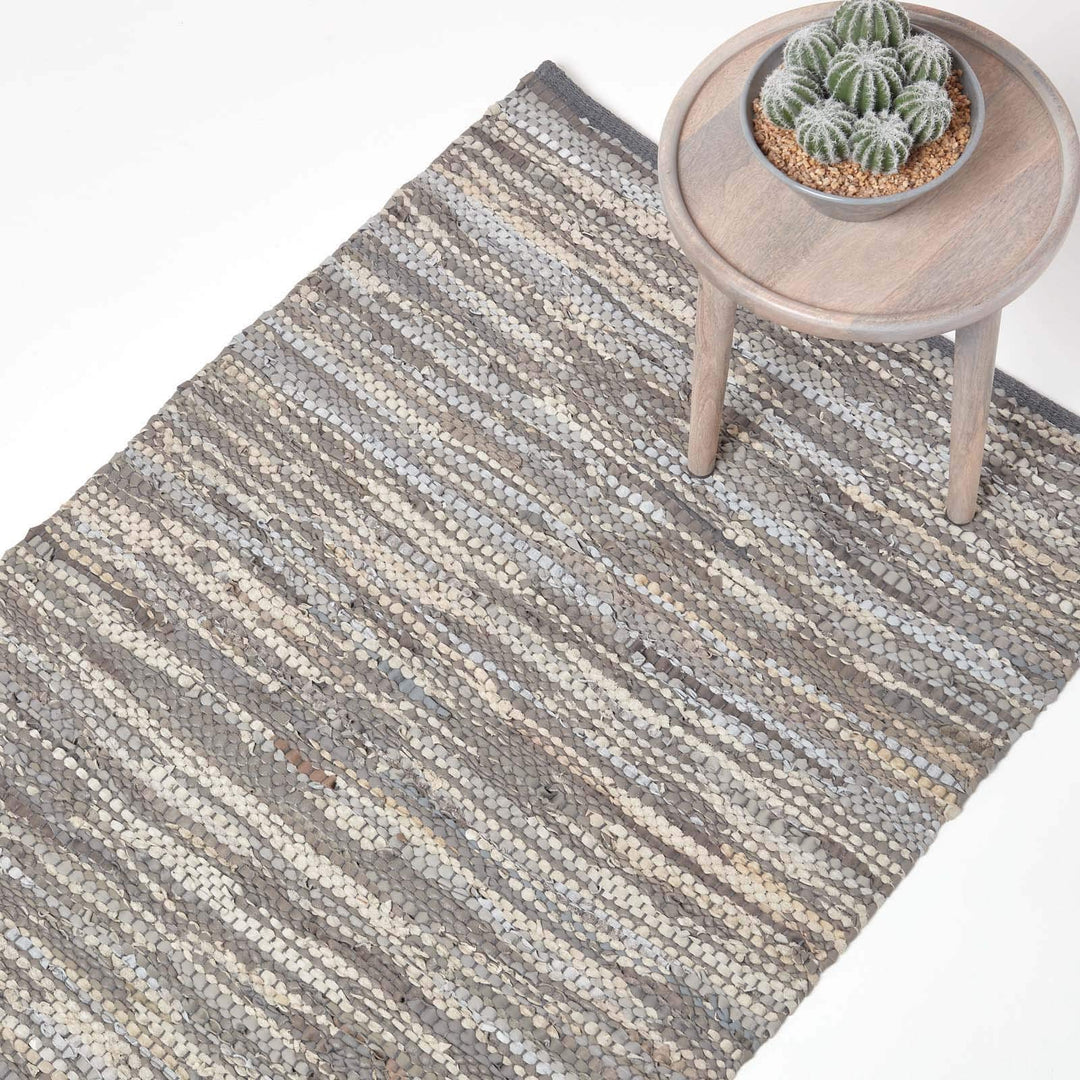 Homescapes Teppich/Bettvorleger Denver aus 100% recyceltem Leder, 90 x 150 cm, grau 90 x 150 cm (Rec