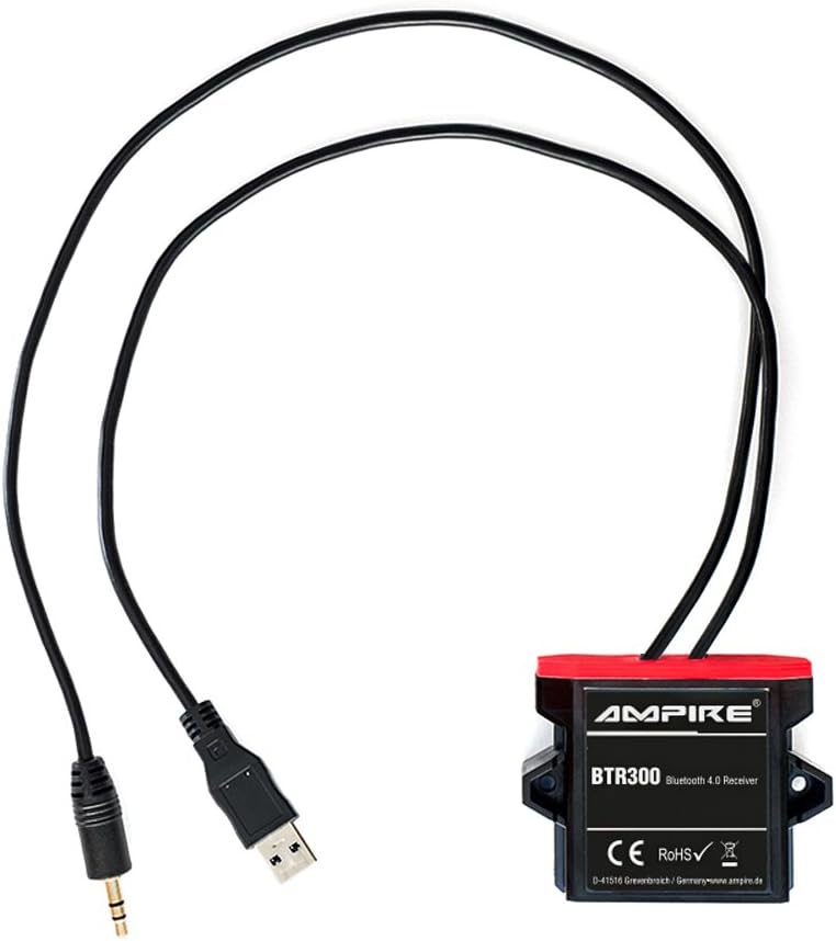 AMPIRE BTR300 universal Bluetooth-Adapter zum Musikstreaming mit Auto-Remote (wasserdicht, 3,5mm Kli