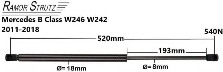 2x Gasfeder Dämpfer Heckklappe Kompatibel mit Mercedes B-Klasse W246, W242 2011-2018. Gasdruckfeder