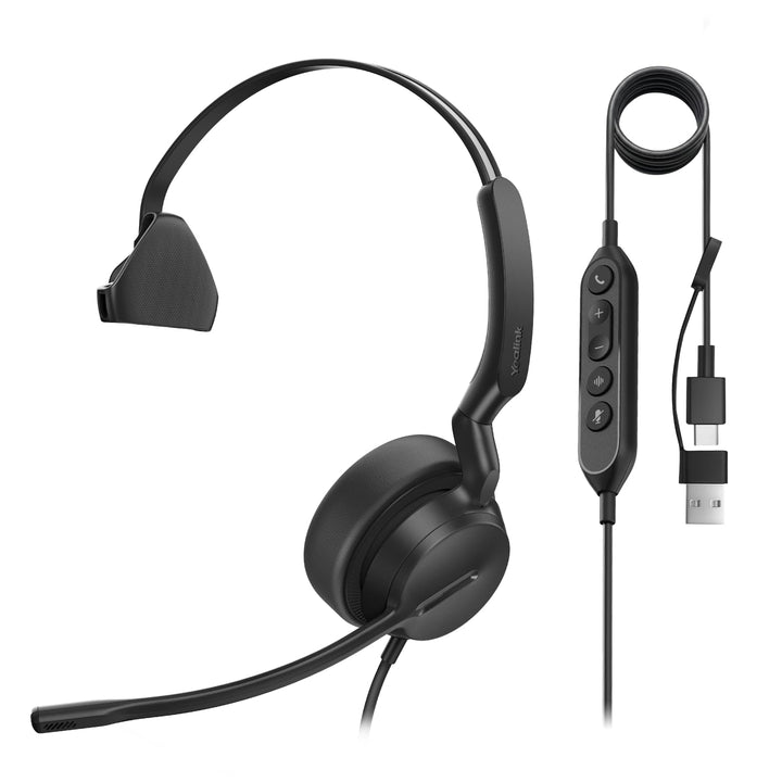 Yealink UH44 Kabelgebundenes Headset Mono PC Headset mit 2 Mikrofon Geräuschunterdrückung USB-C/A fü