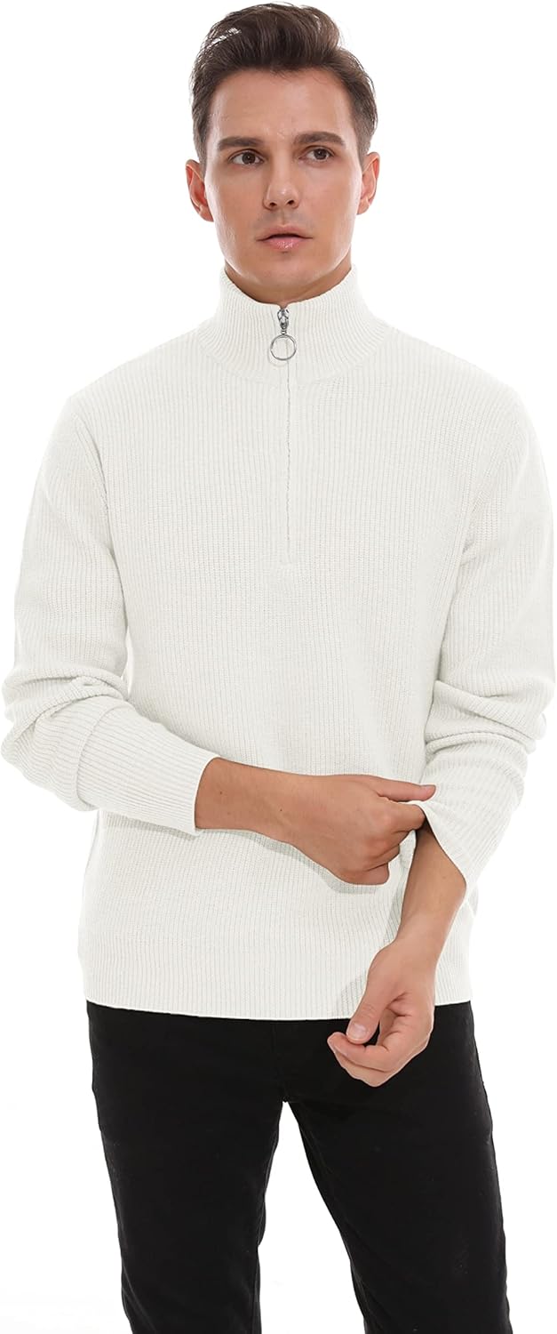 Hisir Pullover Herren Strickpullover 1/4 Zip Pulli Männer, Bequem Weich Warmer Winter Pullover für M