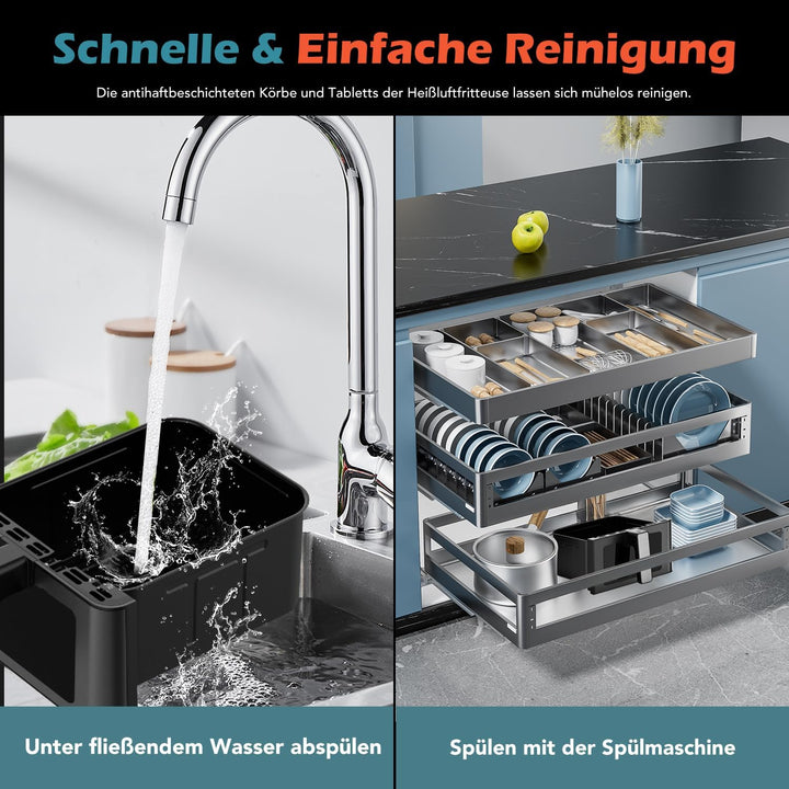 Airfryer Dual Basket 10L 2 Körbe 2 Gerichte Gleichzeitig Fertig Weniger Fett Energieeffizient Einfac