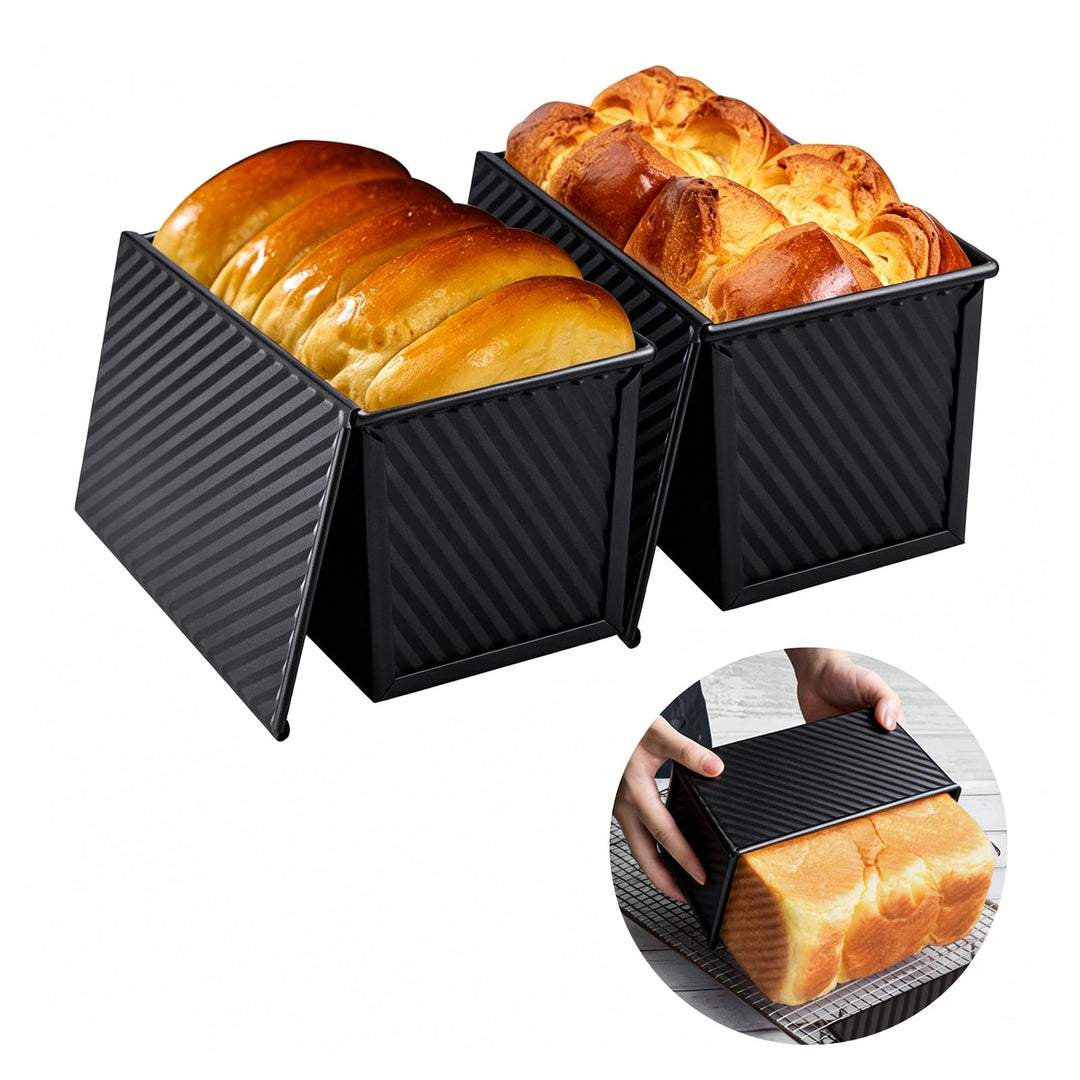2 Stück Toastbrot Backform Mit Deckel 450g Teig Antihaft | Kastenform Mit Deckel, Schwarz Riffelung