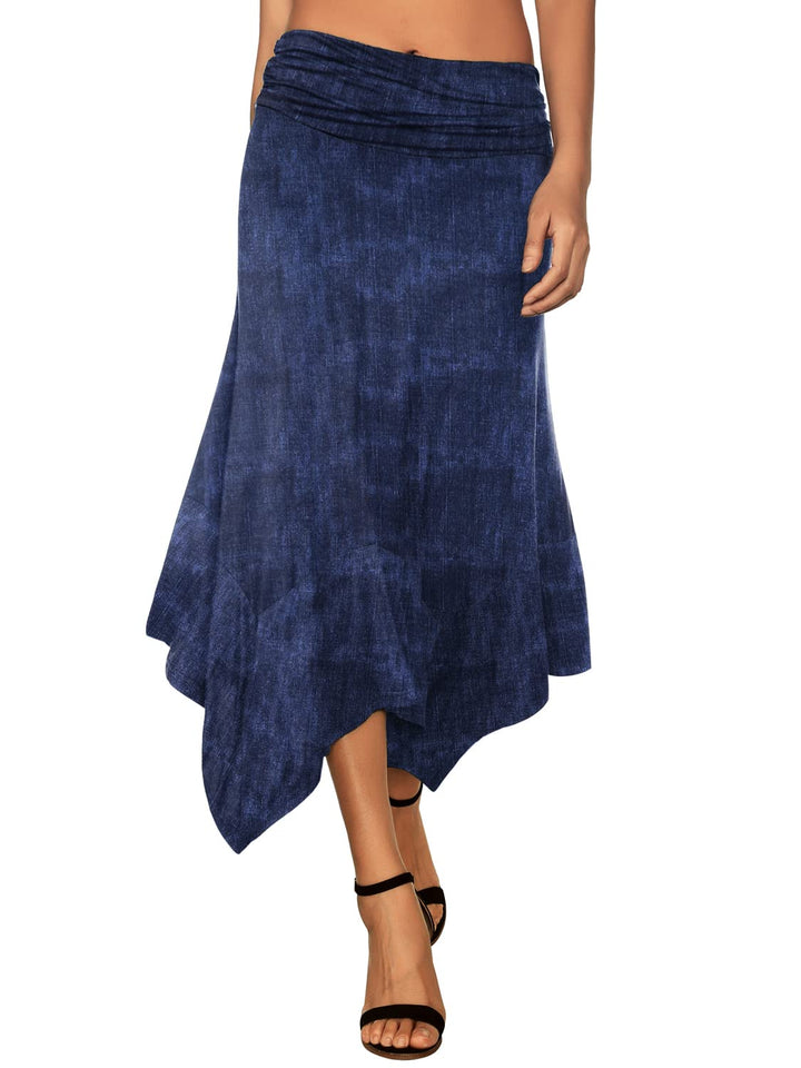 DJT Damen Elastisch Plissierte Taille Elegant Rock A-Linie Faltenrock Midi Rock mit Taschentuch Saum