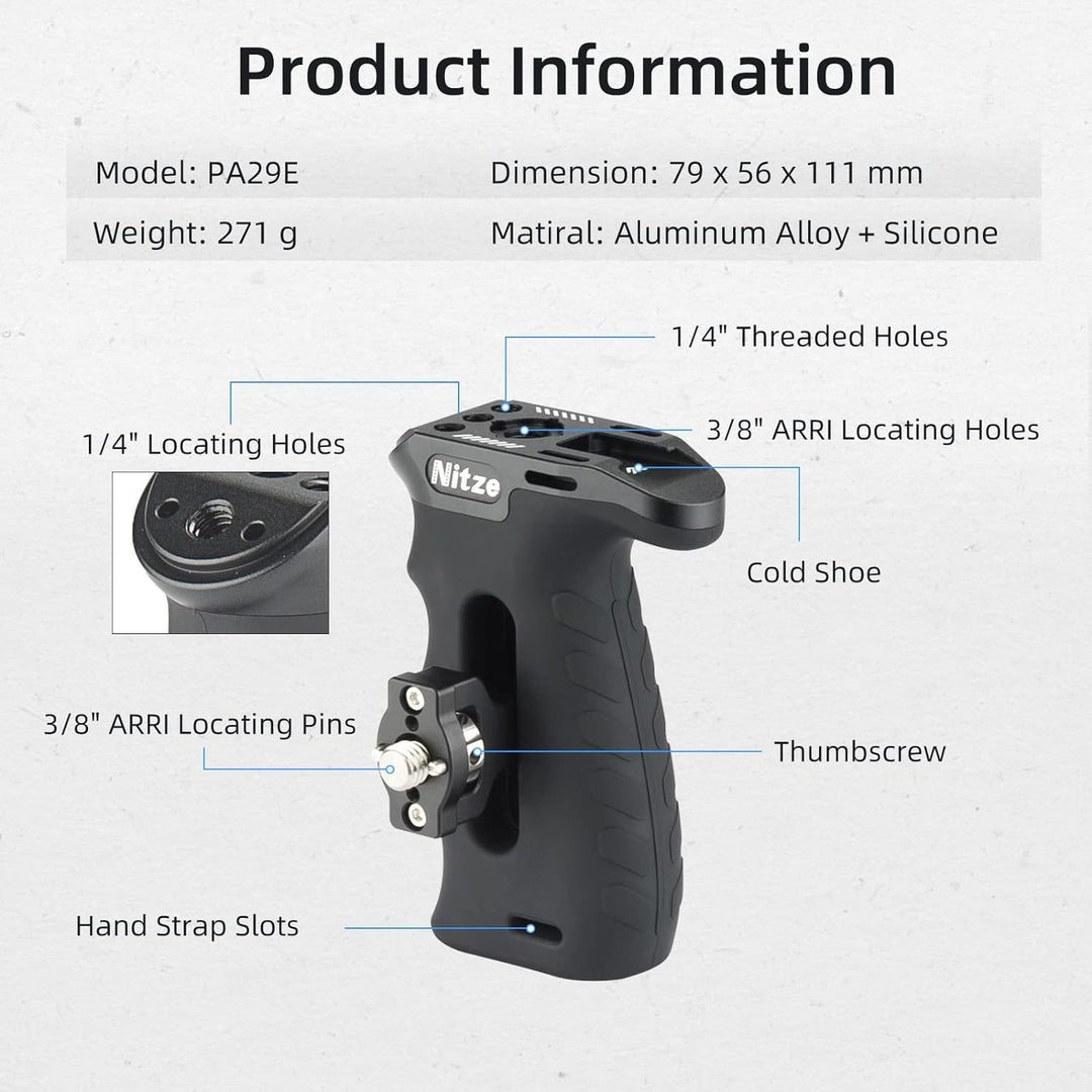 Nitze Locating Side Handle with 3/8" ARRI Locating Pins, ARRI Seitengriff Ergonomischer mit Built-in