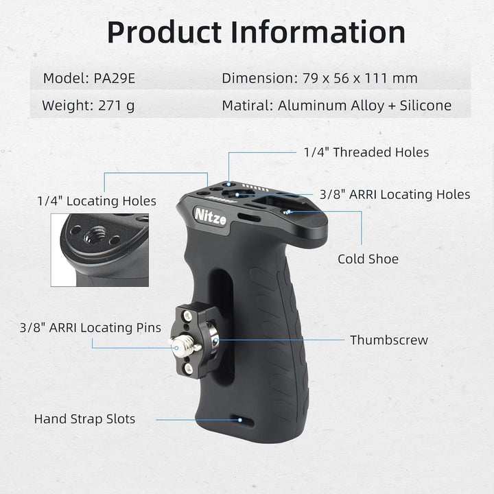 Nitze Locating Side Handle with 3/8" ARRI Locating Pins, ARRI Seitengriff Ergonomischer mit Built-in