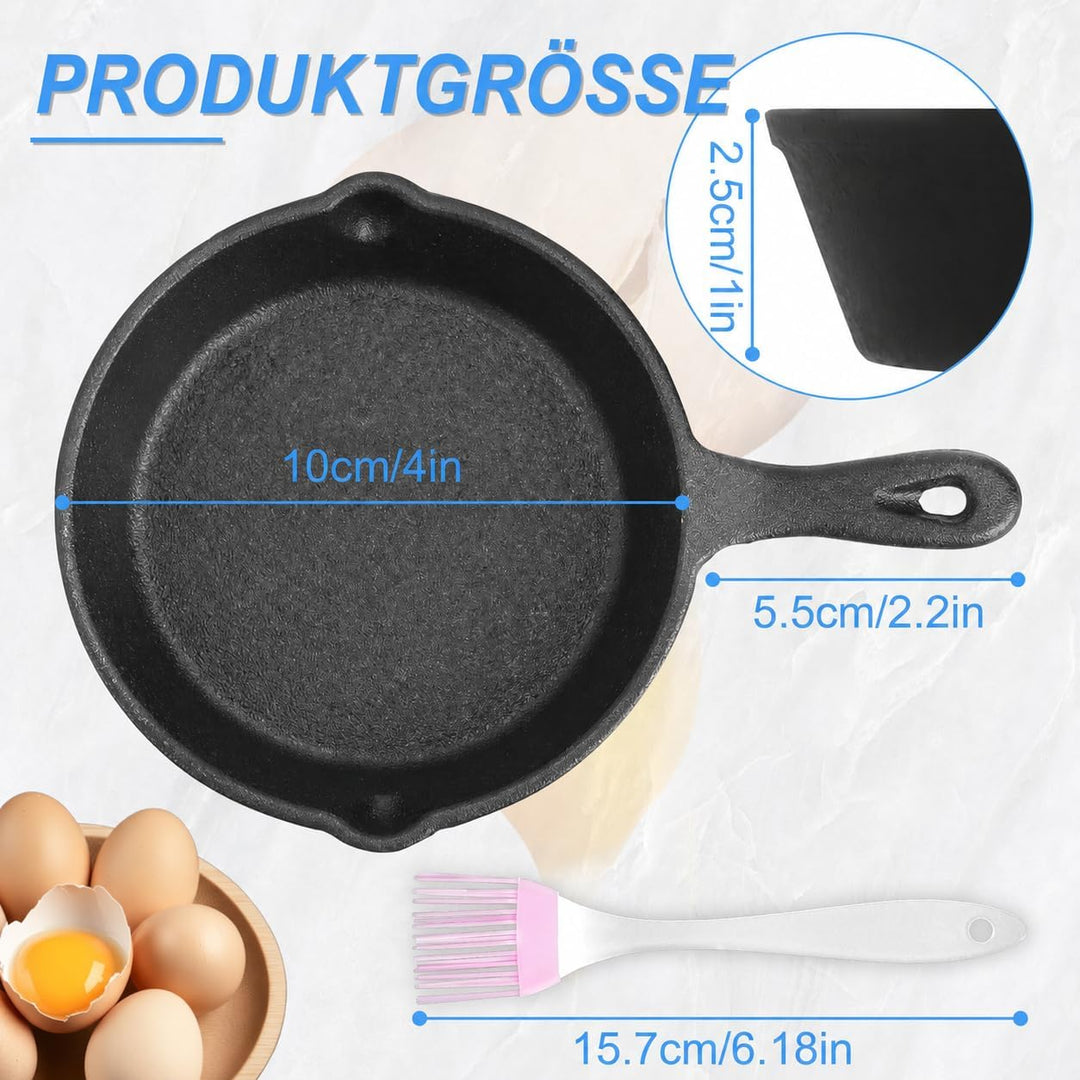10 Stück Mini Gusseisen Pfanne, 10 cm Kleine Eier Bratpfanne Servierpfännchen mit Griff, Cast Iron P
