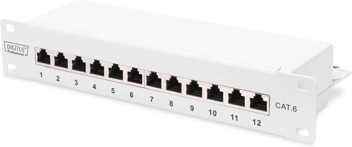 DIGITUS Cat-6 Patchpanel - 12 Ports - RJ45-Buchsen - 10-Zoll Rack-Mount 1HE - LSA Verteilerfeld - Ge