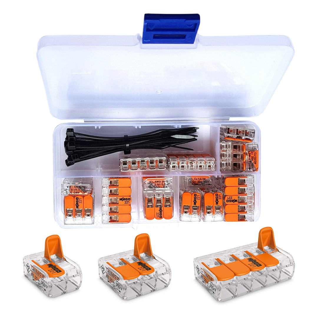intervisio Sortimentsbox mit WAGO Klemmen 25 Stück Set Sortiment 10x 221-412 | 10x 221-413 | 5x 221-