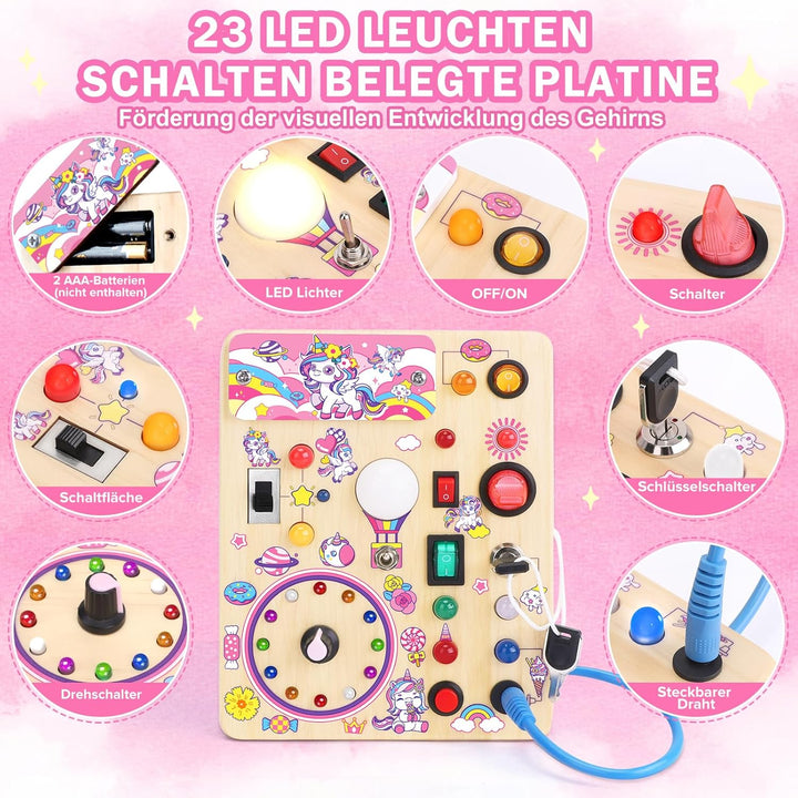 Konijiwa Einhorn Montessori Busy Board Spielzeug ab 1 Jahr Activity Board Spielzeug ab 2 Jahre Holzs