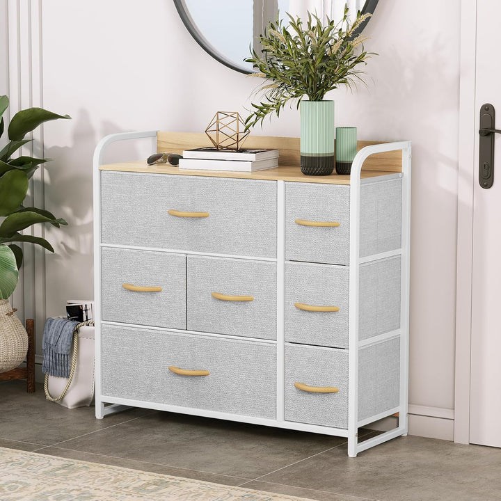 YITAHOME Kommode mit Schubladen, Schrank mit 7 Schubladen aus Stoff, Aufbewahrungskommode Industrial
