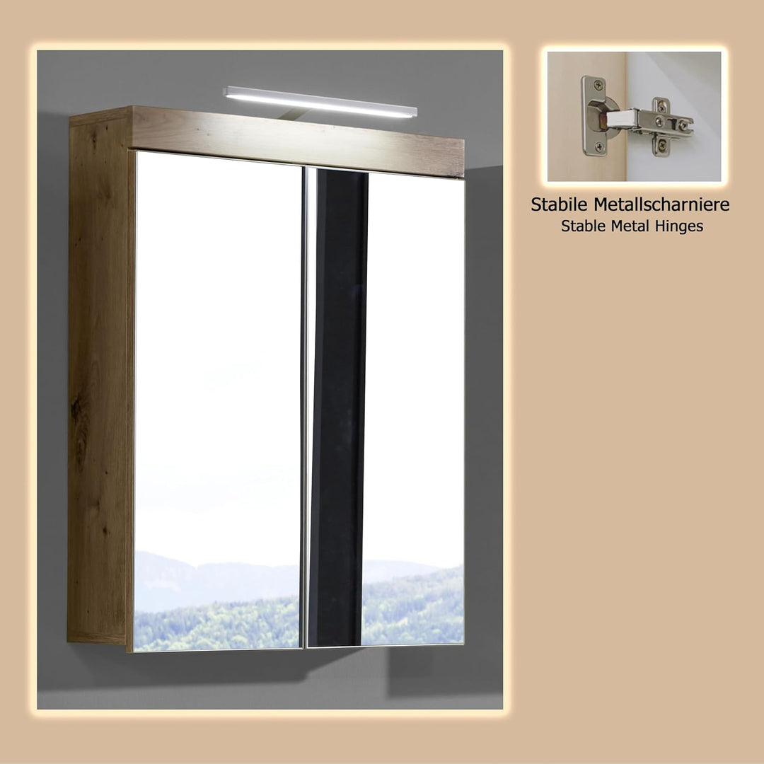 trendteam smart living - Spiegelschrank inkl. Beleuchtung - Bad - Amanda - Aufbaumass (BxHxT) 60 x 7