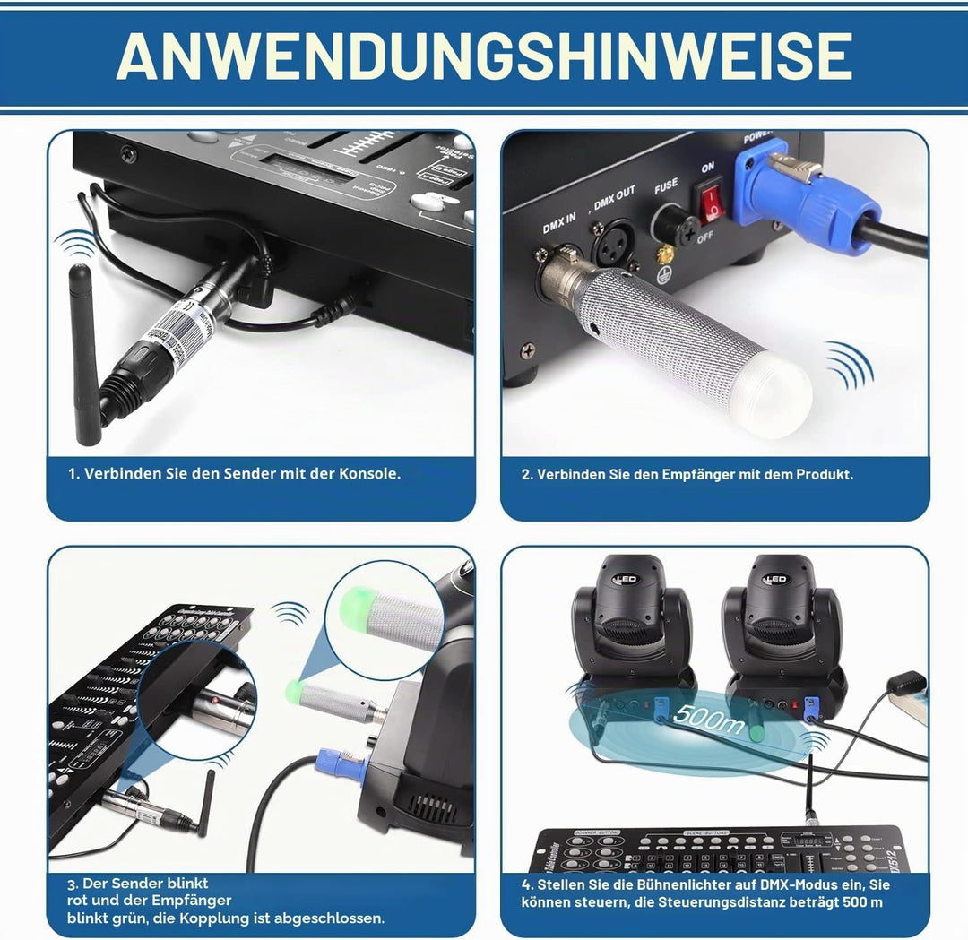 Wireless DMX, Kabelloser DMX512-Empfänger mit integriertem Akku, verwendet mit DMX Controller, für M