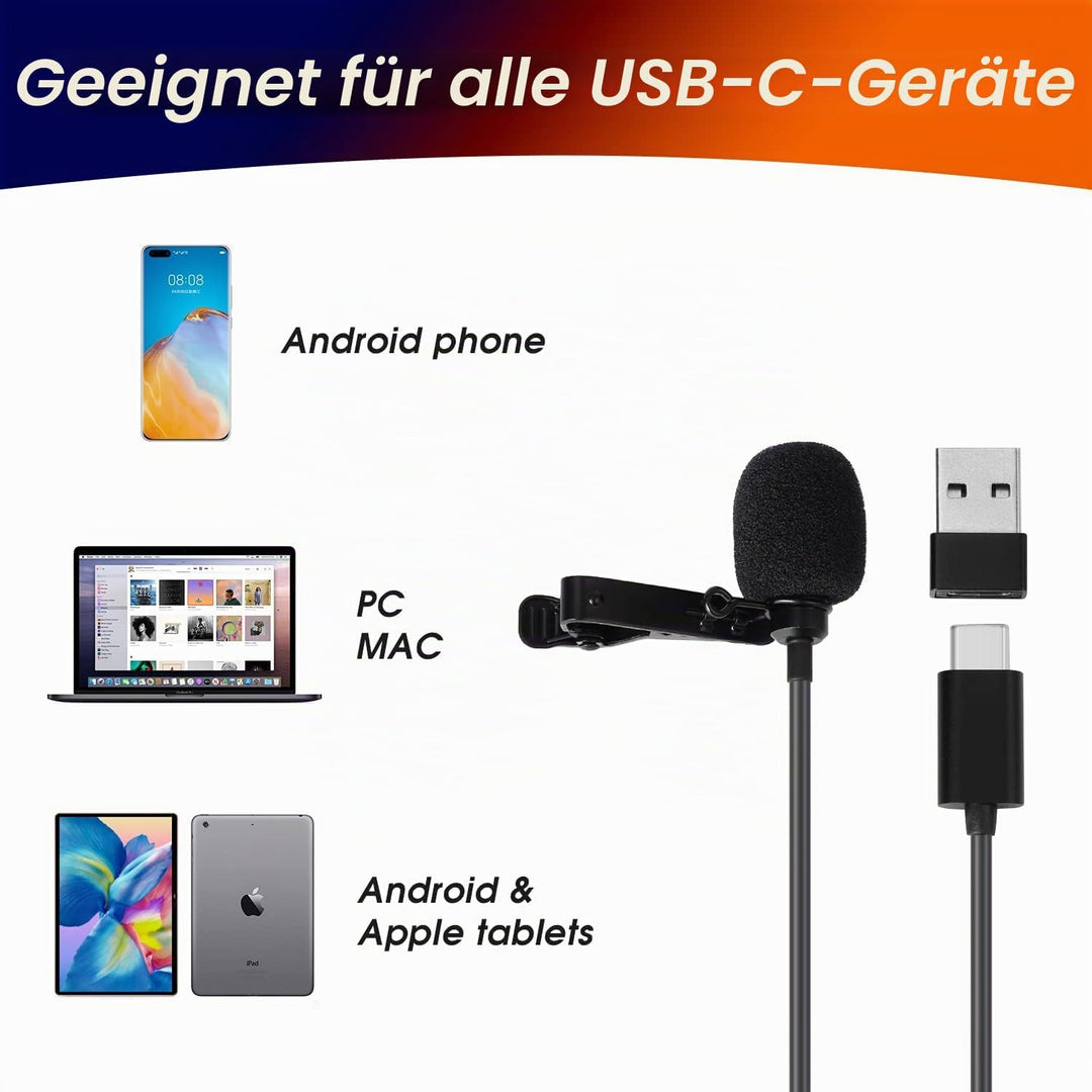 Daffodil MCP150 Lavalier Mikrofon USB C Omnidirektionales Ansteck-Mikrofon mit Befestigungsclip, ide