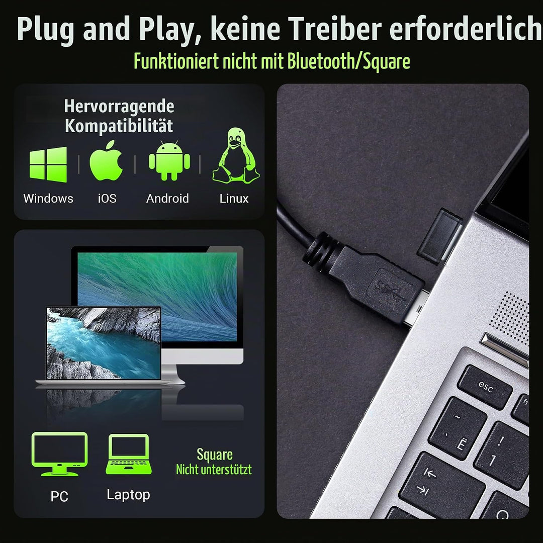 Tera Kabelloser Barcodescanner Handheld 1D Laser Wireless und USB Wired mit Akkustandsanzeige, Extra