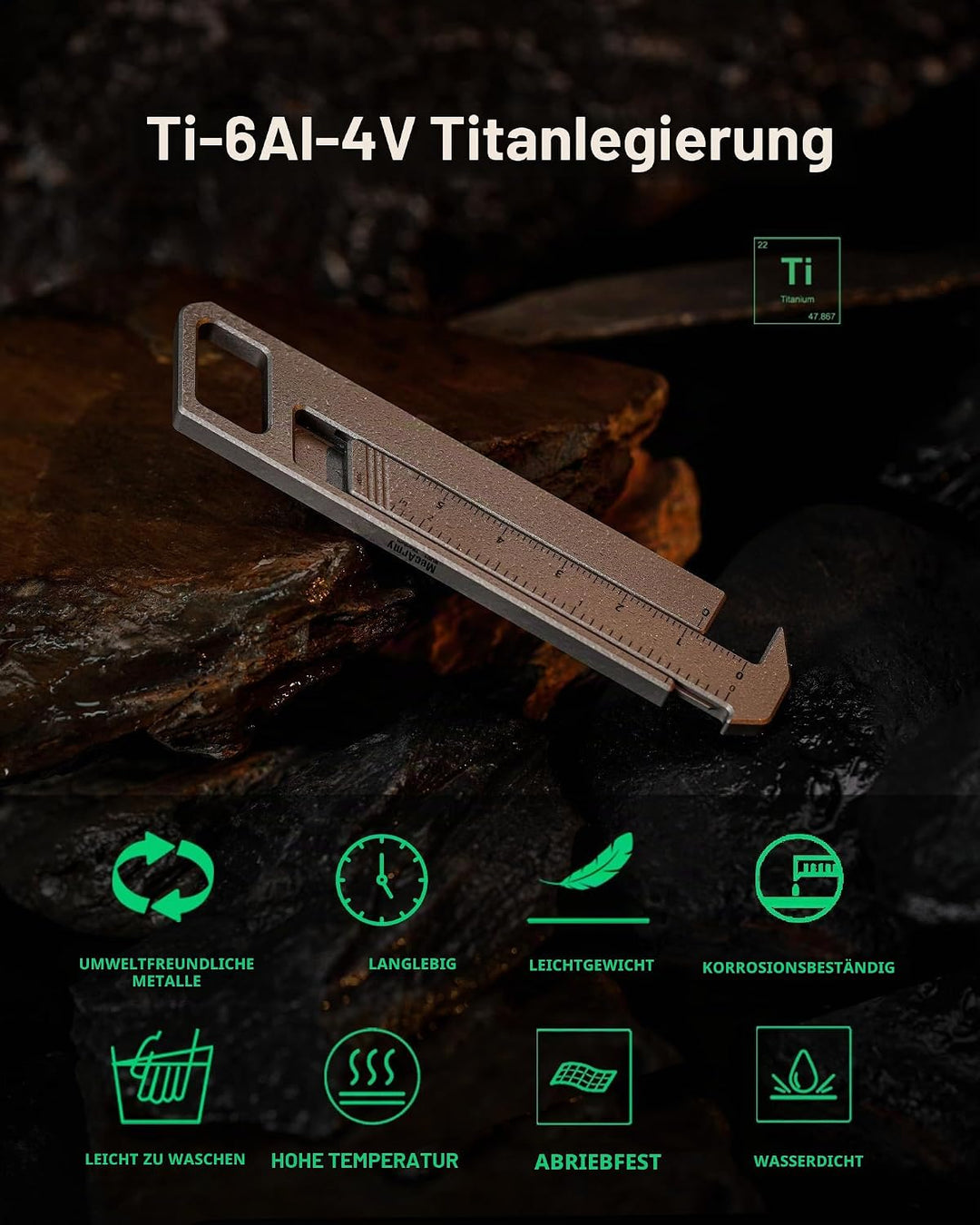MecArmy RU01 Multifunktionaler Messschieber mit Lineal für Arbeit und Studium, kleiner EDC-Messschie
